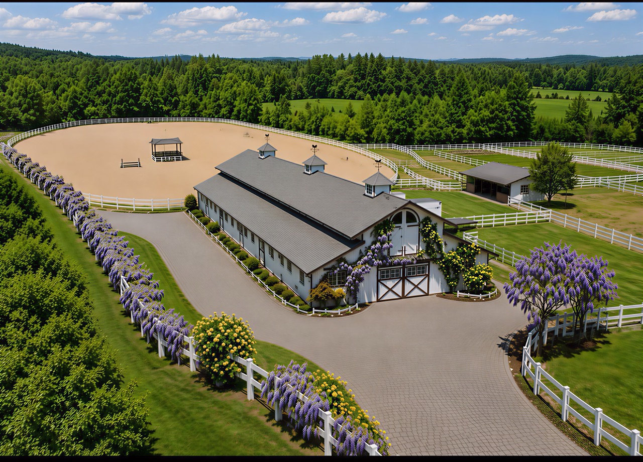The Penn Valley campus, barn, covered arena, and grounds from above